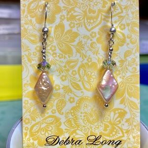 Silver & Freshwater Diamond-Shaped Pearl Earrings